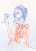 Pin-up &eacute;l&eacute;gante avec un cocktail d'anniversaire